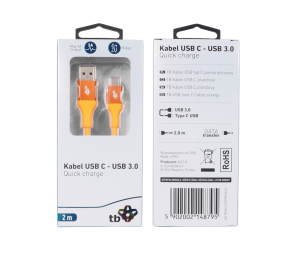 Kabel USB 3.0 USB C 2m PREMIUM 3A pomarańczowy szybkie ładowanie
