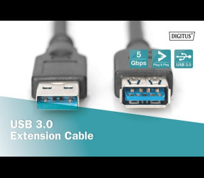 Kabel USB 3.1 Gen.1 przedłużacz 1,8m męski żeński czarny