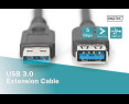 Kabel USB 3.1 Gen.1 przedłużacz 1,8m męski żeński czarny Kabel USB 3.1 Gen.1 przedłużacz 1,8m męski żeński czarny
