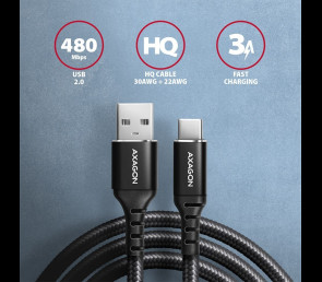 Kabel USB C USB A AXAGON BUCM-AM10AB 1m szybki transfer ładowanie czarny