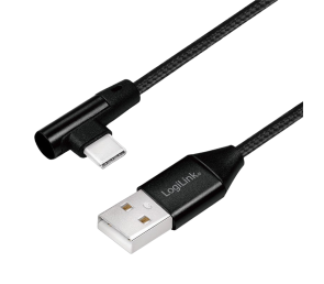 Kabel USB LogiLink 2.0 A męski do USB-C kątowy 0.3m czarny