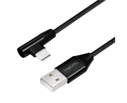 Kabel USB LogiLink 2.0 A męski do USB-C kątowy 0.3m czarny