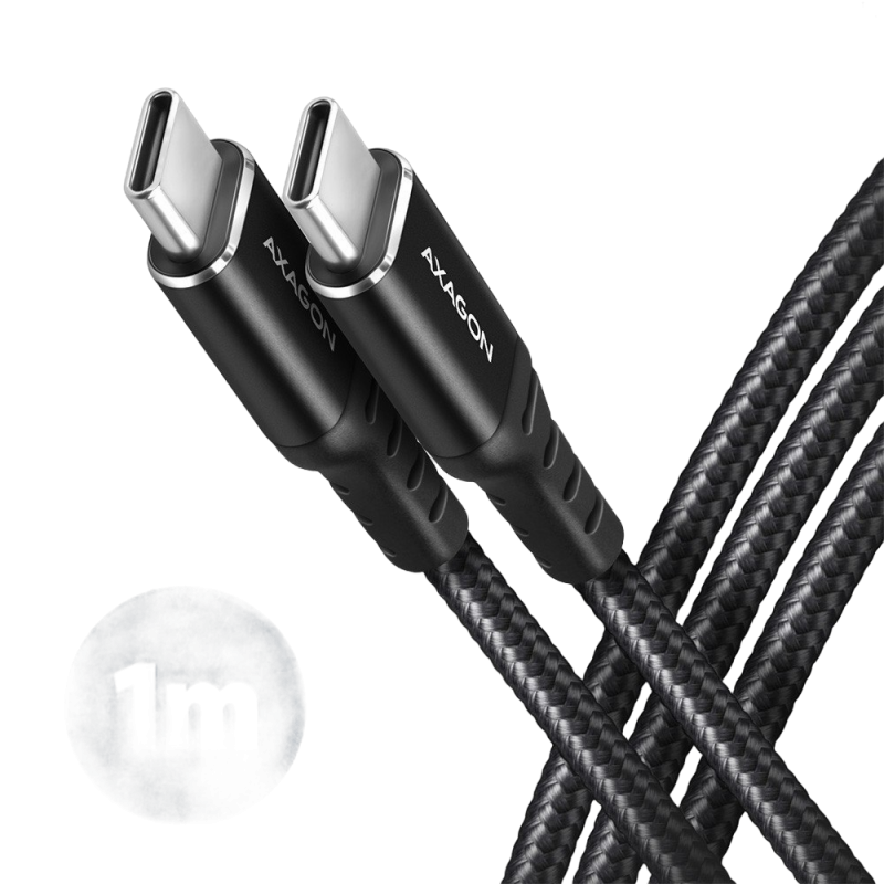 Kabel USB-C AXAGON BUCM-CM10AB 1m wytrzymały PD 60W czarny do szybkiego ładowania Kabel USB-C AXAGON BUCM-CM10AB 1m wytrzymały PD 60W czarny do szybkiego ładowania