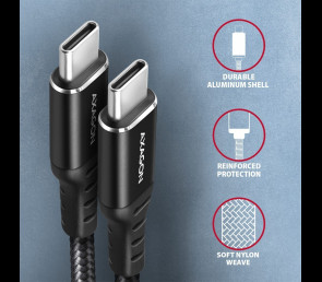 Kabel USB-C AXAGON BUCM-CM30AB 3m PD 60W wytrzymały z nylonowym oplotem