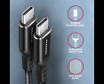 Kabel USB-C AXAGON BUCM-CM30AB 3m PD 60W wytrzymały z nylonowym oplotem Kabel USB-C AXAGON BUCM-CM30AB 3m PD 60W wytrzymały z nylonowym oplotem