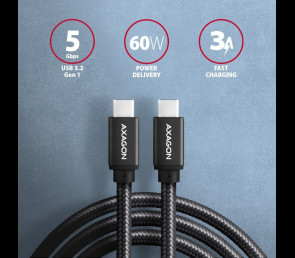 Kabel USB-C AXAGON BUCM3-CM15AB 1.5m PD 60W lekki szybki transfer danych
