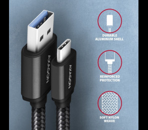 Kabel USB-C USB-A AXAGON BUCM3-AM20AB 2m 3A SuperSpeed czarny