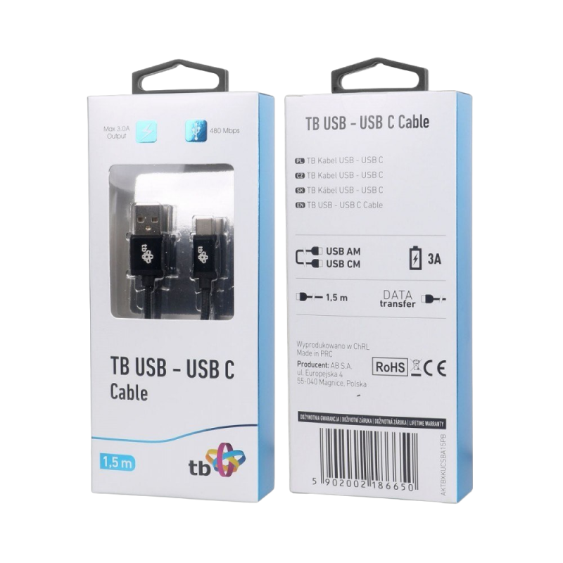 Kabel USB-USB C 1.5m czarny premium Quick Charge do smartfonów Kabel USB-USB C 1.5m czarny premium Quick Charge do smartfonów