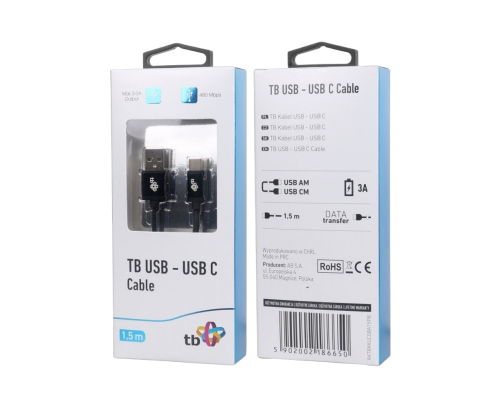 Kabel USB-USB C 1.5m czarny premium Quick Charge do smartfonów