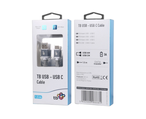 Kabel USB-USB C 1.5m szary premium do ładowania i komunikacji