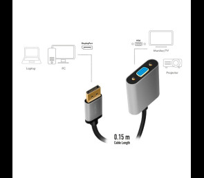 Adapter DP do VGA 1080p 60Hz aluminiowy 0.15m kompaktowy