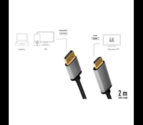 Kabel LogiLink DisplayPort do HDMI 4K 60Hz aluminiowy 2m