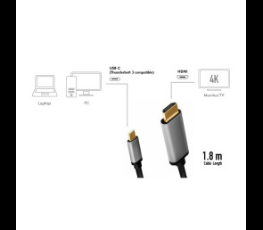 Kabel LogiLink USB-C do HDMI 4K 60Hz aluminiowy 1.8m