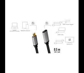 Kabel USB-C M/F 4K 60Hz aluminiowy 0.5m do wideo