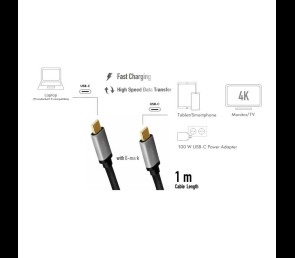 Kabel USB-C M/M 4K/60 Hz PD aluminiowy 1m do zasilania i wideo