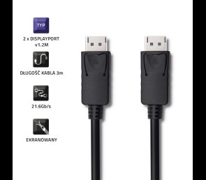 Qoltec Kabel DisplayPort 1.2 3m męski 4K wysoka jakość do wideo
