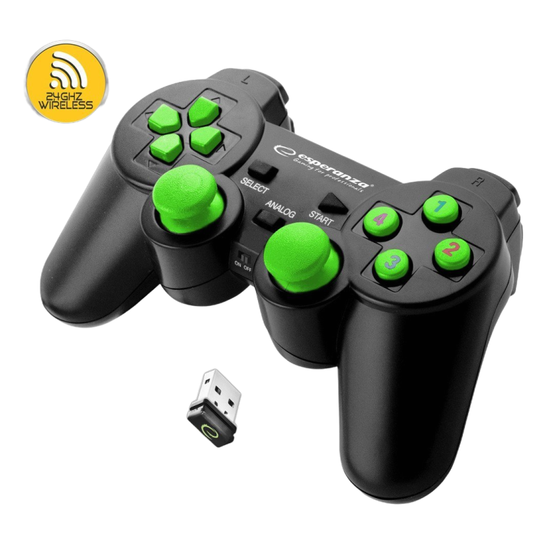 Gamepad Esperanza Gladiator bezprzewodowy 2.4GHz z wibracjami do PS3 i PC ergonomiczny Gamepad Esperanza Gladiator bezprzewodowy 2.4GHz z wibracjami do PS3 i PC ergonomiczny