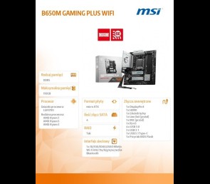 MSI Płyta główna B650M GAMING PLUS WIFI AM5 mATX z DDR5 i HDMI