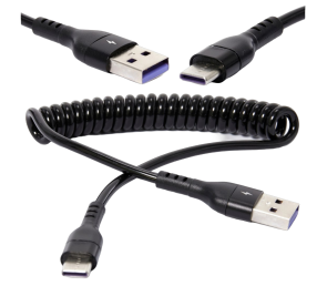 Kabel do ładowania smartfona tabletu USB USB-C czarny spiralny sprężynowy