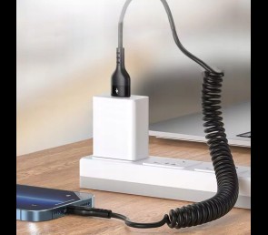 Kabel do ładowania smartfona tabletu USB USB-C czarny spiralny sprężynowy