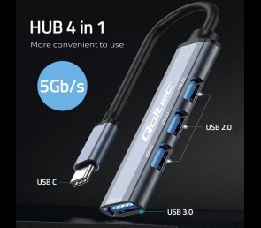 HUB adapter Qoltec USB-C 3.1 4w1 szybki z 3x USB 2.0 grafitowy