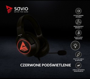 Słuchawki Gamingowe SAVIO Vertigo 7.1 USB z mikrofonem nauszne