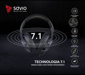 Słuchawki Gamingowe SAVIO Vertigo 7.1 USB z mikrofonem nauszne