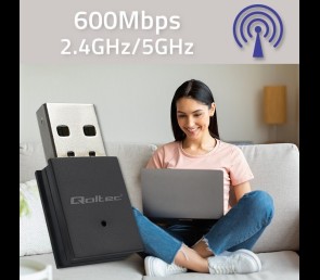 Adapter WiFi Qoltec mini AC BT 4.0 USB szybki kompaktowy 600 Mbps