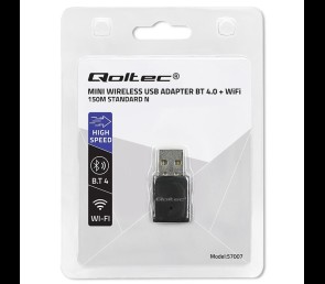 Qoltec Mini Adapter Wi-Fi BT 4 USB 150Mbps kompaktowy 2w1