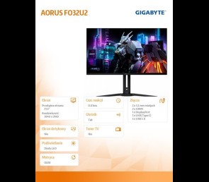Gigabyte Monitor 31,5 cala AORUS FO32U2 OLED 4K 240Hz gamingowy