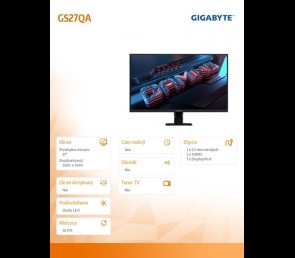 Monitor Gigabyte GS27QA 27 cali gaming 180Hz 2560x1440 IPS matowy