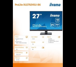 Monitor IIYAMA ProLite XU2792HSU-B6 27 FHD IPS 100Hz slim z hubem USB