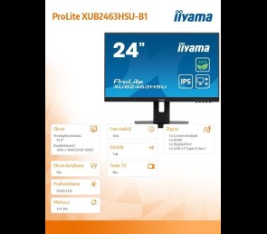 Monitor IIYAMA ProLite XUB2463HSU-B1 23.8 IPS 100Hz Slim z HDMI DP USB3
