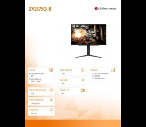 Monitor LG 27GS75Q-B 27 cali QHD 200Hz 1ms gamingowy IPS z Pivot