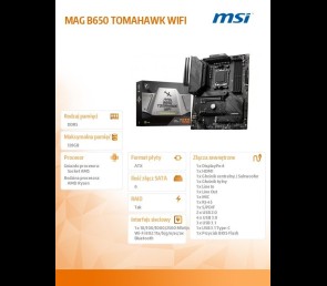 Płyta główna MSI MAG B650 TOMAHAWK WIFI AM5 DDR5 ATX z HDMI/DP