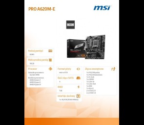 Płyta główna MSI PRO A620M-E AM5 mATX DDR5 HDMI lekka wydajność