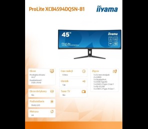 Monitor IIYAMA ProLite XCB4594DQSN-B1 44.5 DQHD 165Hz USB-C KVM